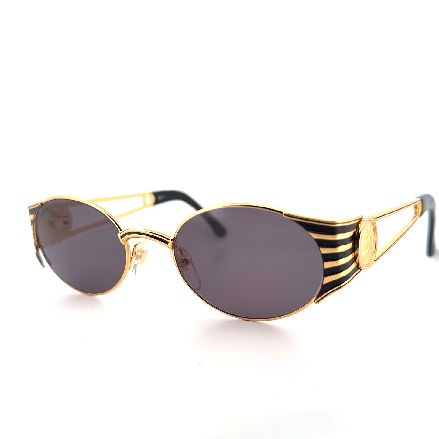 Vintage 90s Fendi FS 300 Oval Sunglasses Black & Gold - Medium - Made in Italy