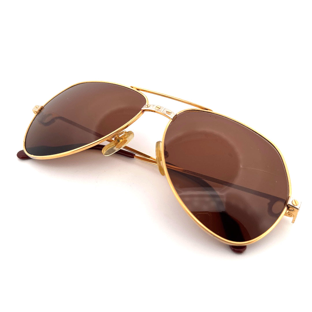 Vintage 80s Cartier Aviatior Sunglasses Vendome Santos Size Medium Made in France