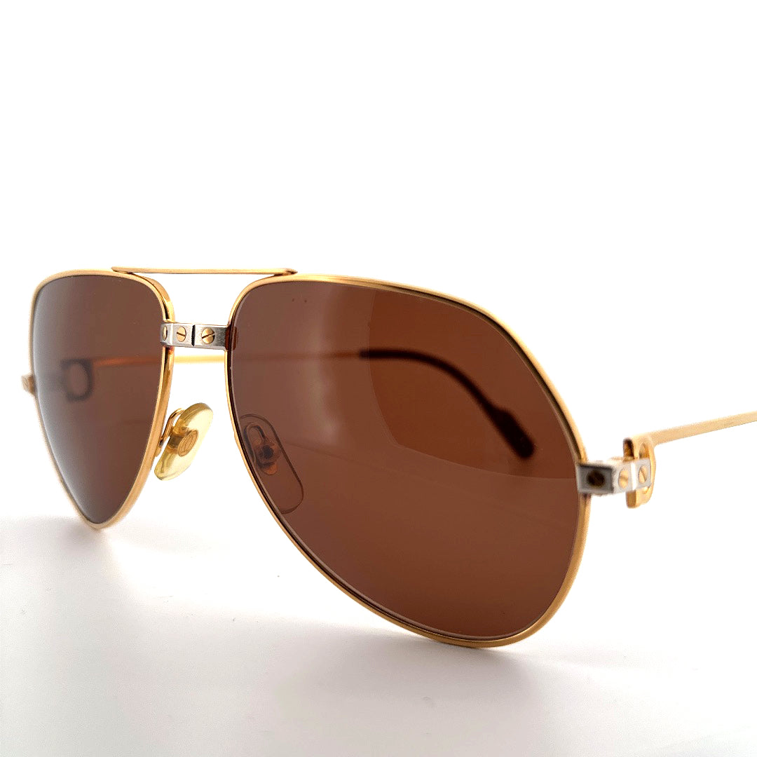 Vintage 80s Cartier Aviatior Sunglasses Vendome Santos Size Medium Made in France