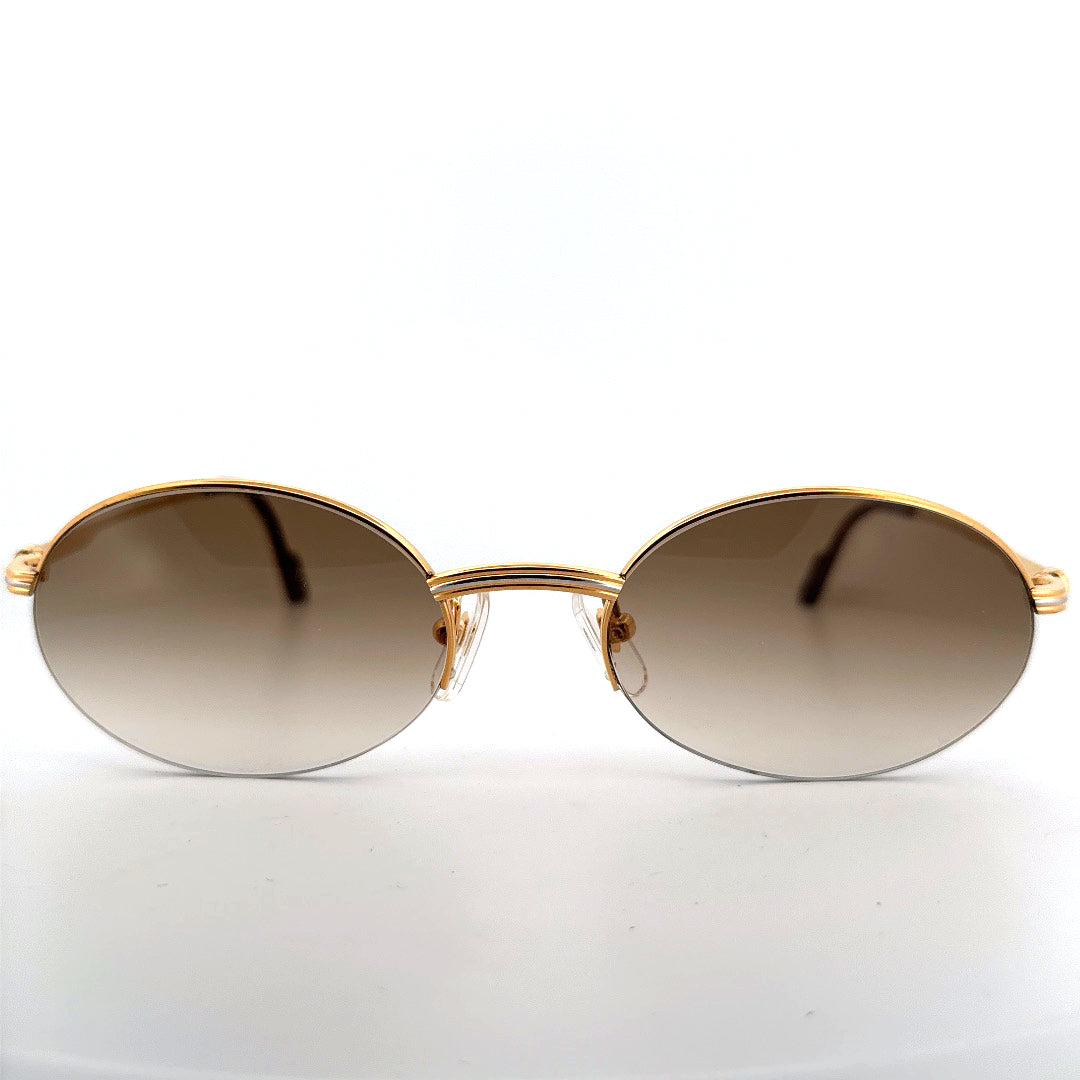 Vintage 90s Cartier Manhattan Semi Rimless Oval Sunglasses - Small/Medium - Made in France