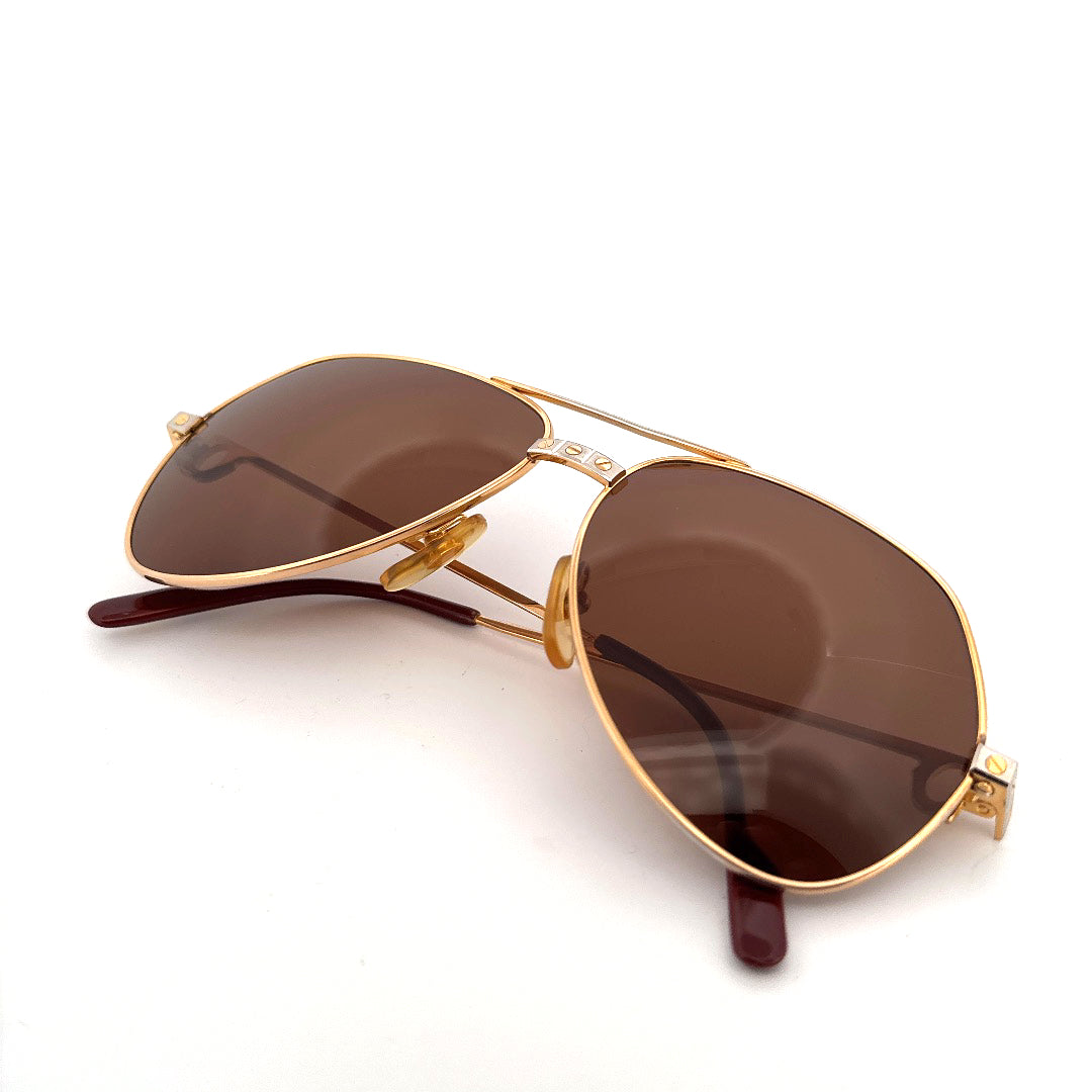 Vintage 80s Cartier Aviator Sunglasses Vendome Santos - Medium - Made in France