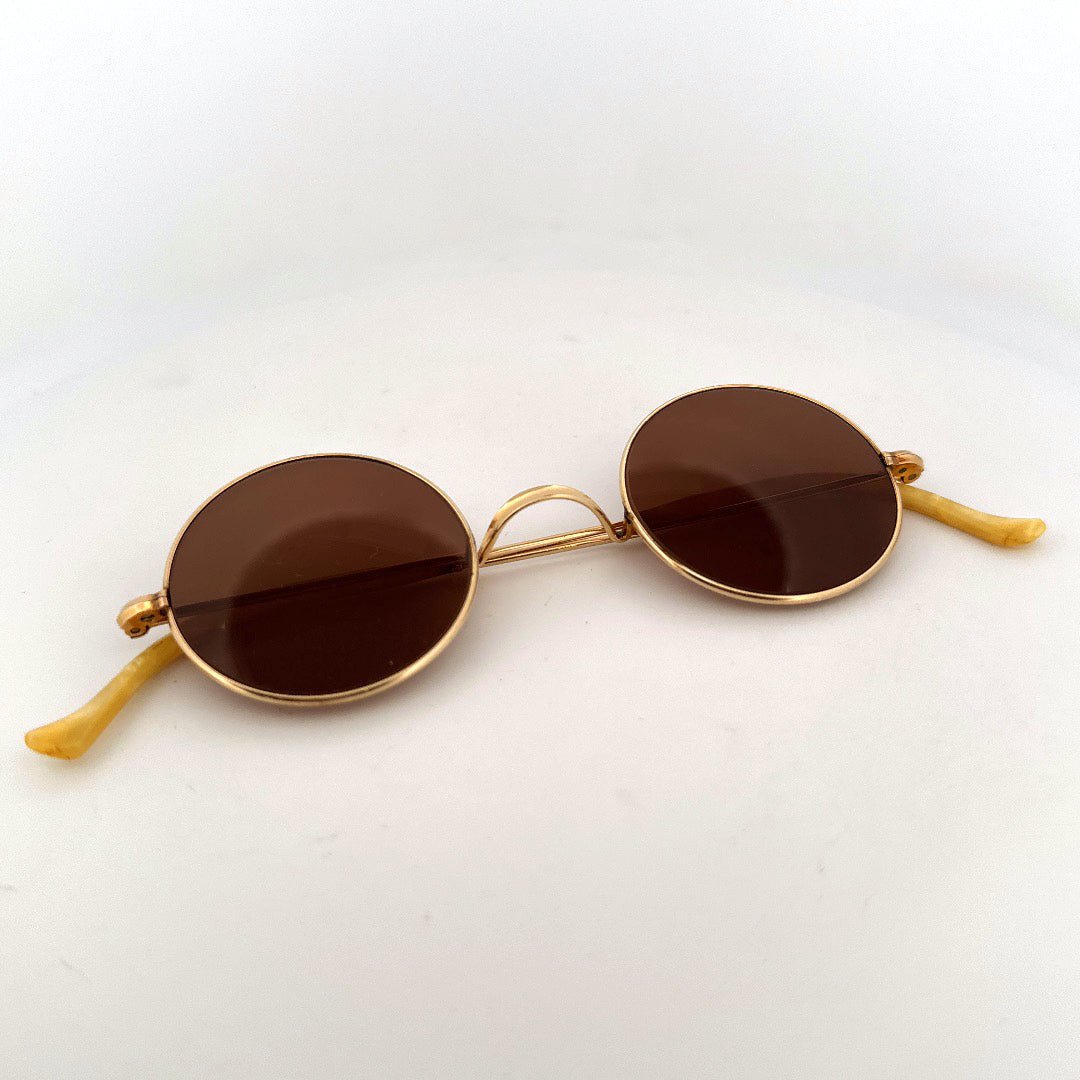 Vintage 30s Round Gold Filled Sunglasses Saddle Bridge Size Small