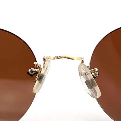 Vintage Algha 12KT Gold Filled Rimless Sunglasses Round - Small - Made in England