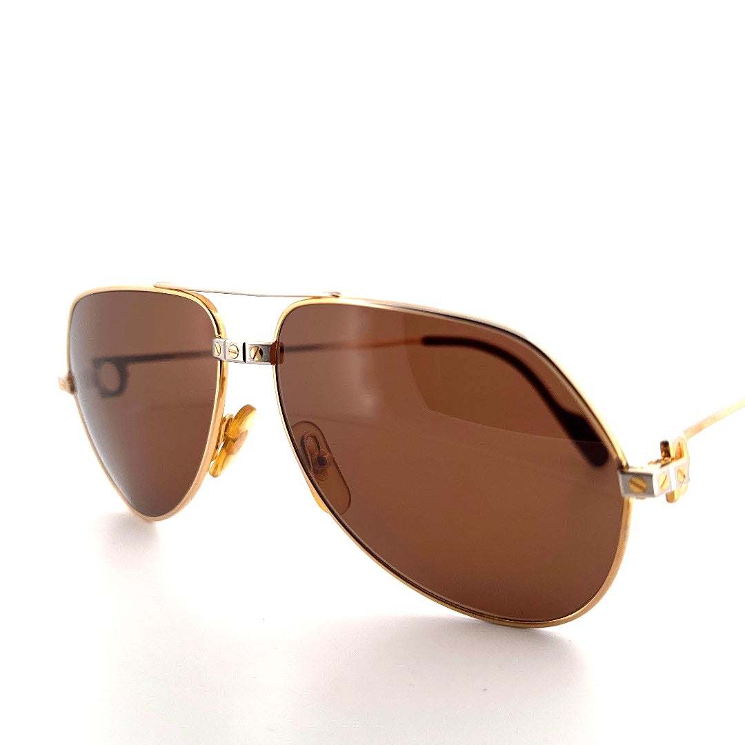 Vintage 80s Cartier Aviator Sunglasses Vendome Santos - Medium - Made in France