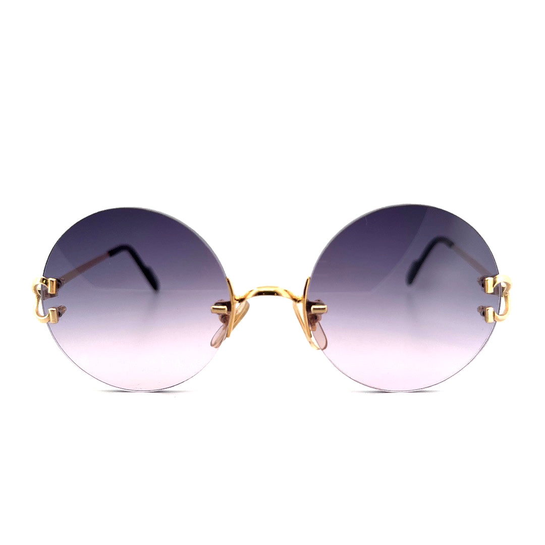 Vintage 90s Cartier Madison Round Rimless Sunglasses Size Medium Made in France