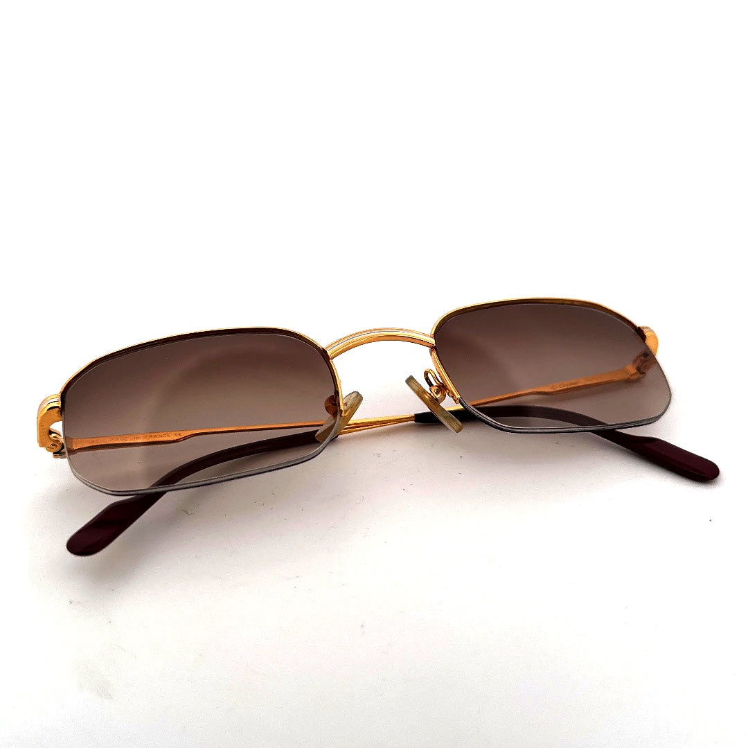Vintage 90s Cartier Broadway Semi Rimless Sunglasses - Small - Made in France