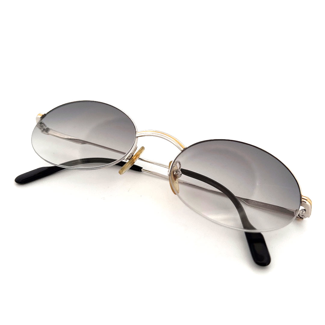 Vintage 90s Cartier Manhattan Semi Rimless Oval Sunglasses Size Medium Made in France