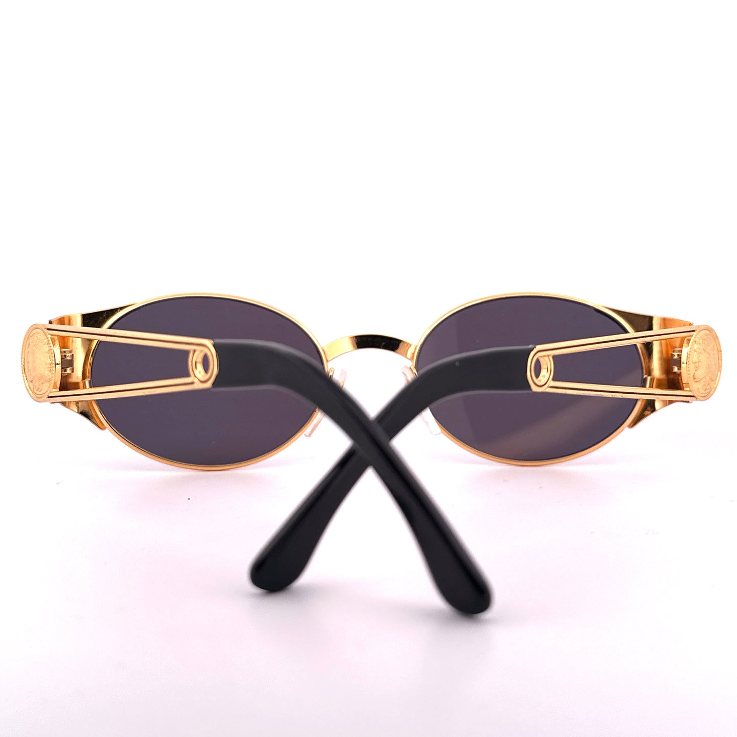 Vintage 90s Fendi FS 300 Oval Sunglasses Black & Gold - Medium - Made in Italy