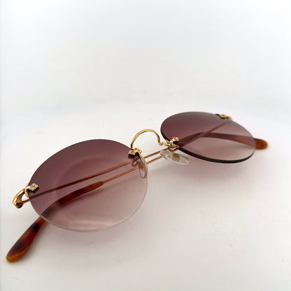 Vintage Savile Row Rimless 14KT Rolled Gold Sunglasses - Medium - Made in England