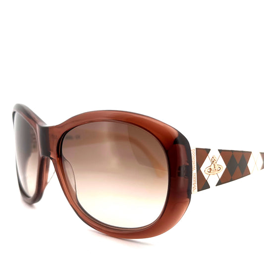 Vintage Vivienne Westwood Oversized Sunglasses Brown Checked Sides Mod VW62603