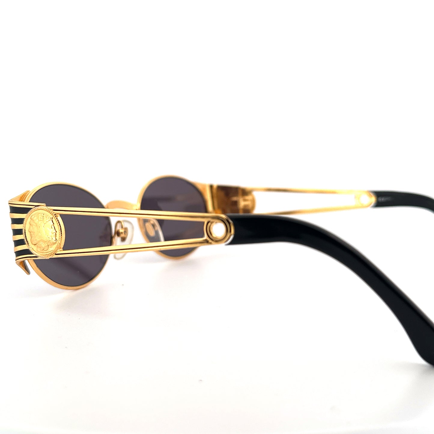 Vintage 90s Fendi FS 300 Oval Sunglasses Black & Gold - Medium - Made in Italy
