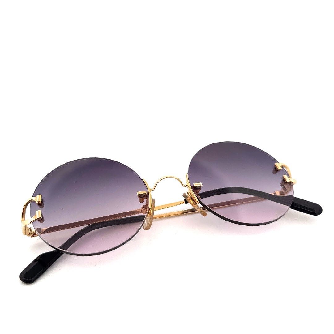 Vintage 90s Cartier Madison Round Rimless Sunglasses Size Medium Made in France