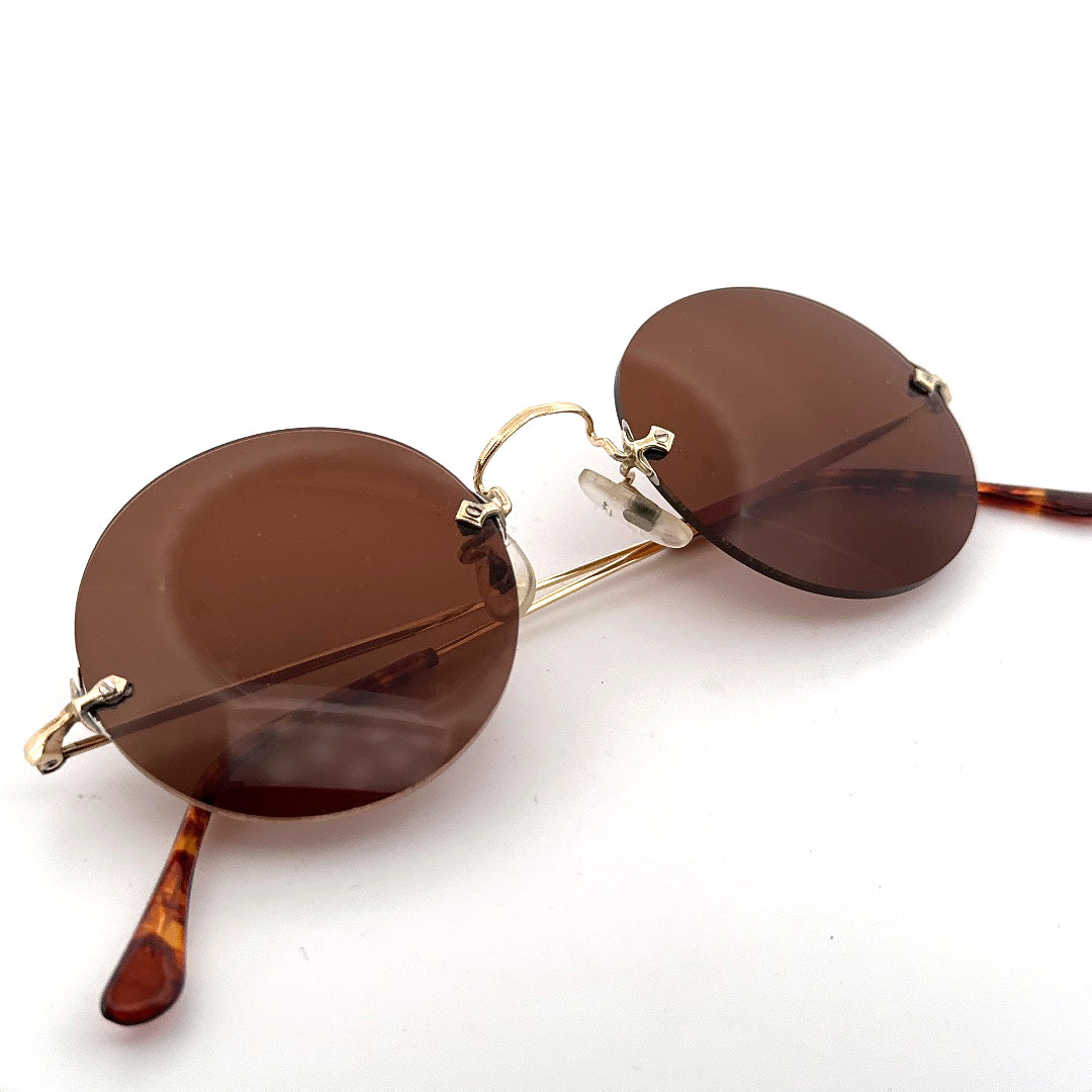 Vintage Algha 12KT Gold Filled Rimless Sunglasses Round - Small - Made in England