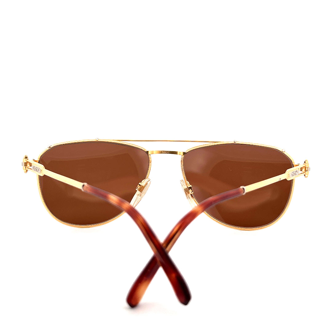 Vintage 90s Gerald Genta Aviator Sunglasses Gold and Gold 03 Made in Italy