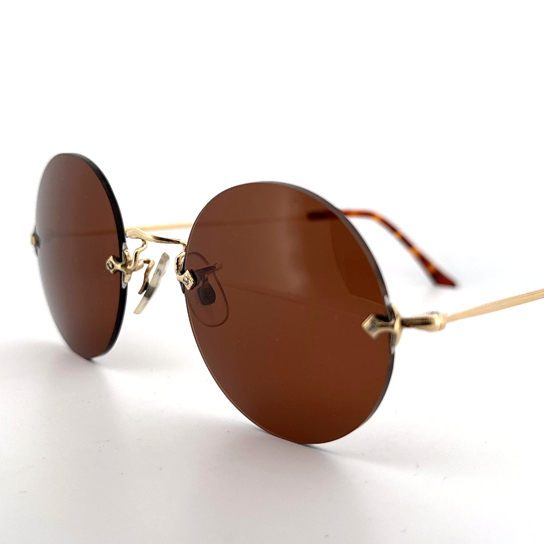 Vintage Algha 12KT Gold Filled Rimless Sunglasses Round - Small - Made in England