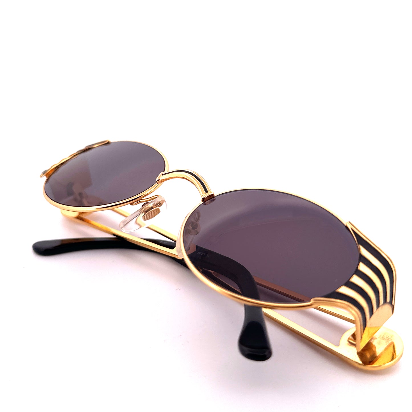 Vintage 90s Fendi FS 300 Oval Sunglasses Black & Gold - Medium - Made in Italy