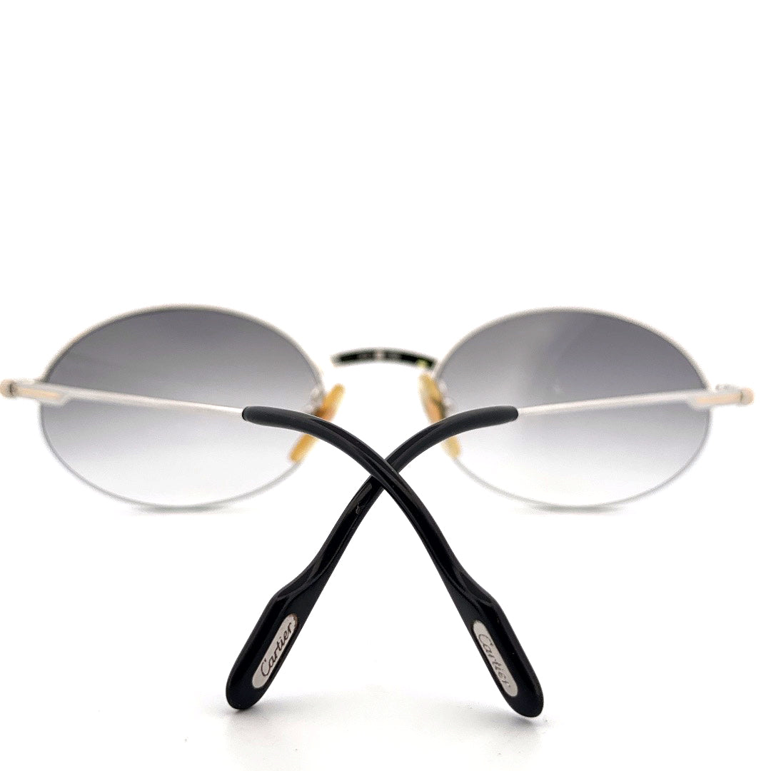 Vintage 90s Cartier Manhattan Semi Rimless Oval Sunglasses Size Medium Made in France
