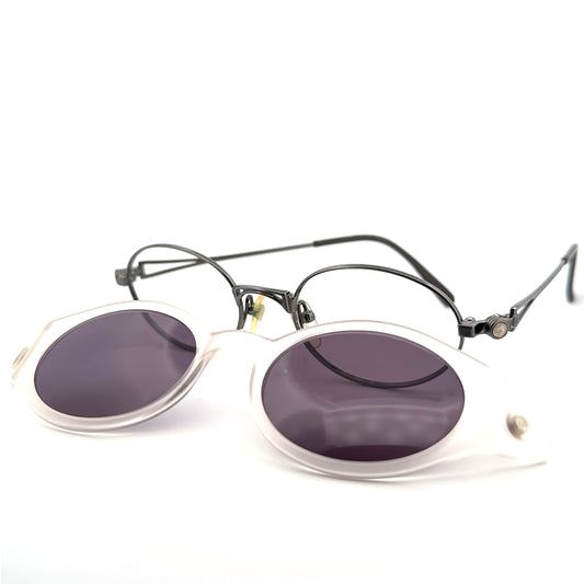 Vintage 90s Jean Paul Gaultier Oval Eyeglasses w/ Sunglasses Clip Mod 56-7202 JPG Japan