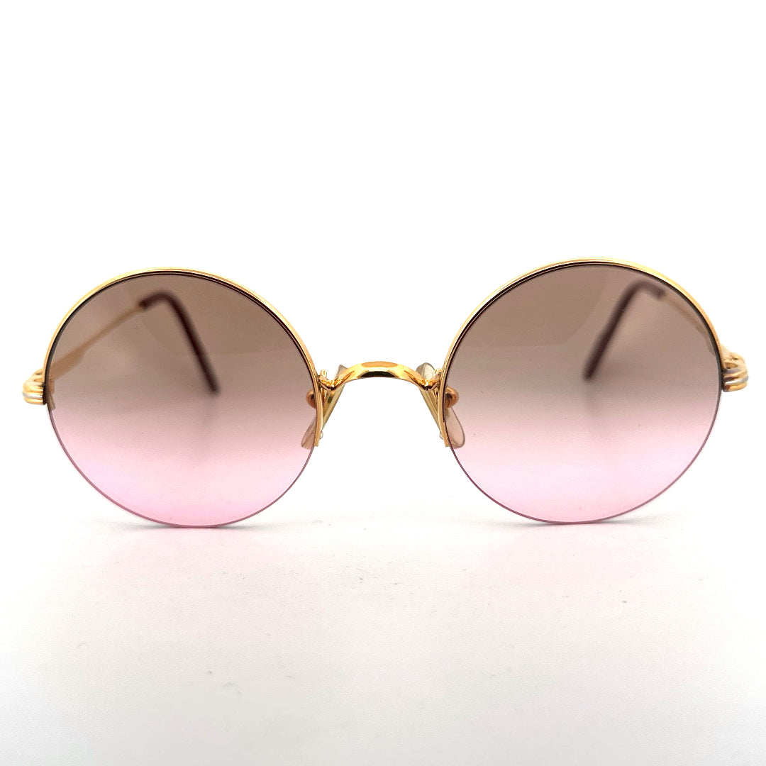 Vintage 80s Cartier Mayfair Semi Rimless Round Sunglasses - Small - Made in France