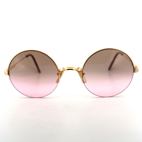 Vintage 80s Cartier Mayfair Semi Rimless Round Sunglasses - Small - Made in France