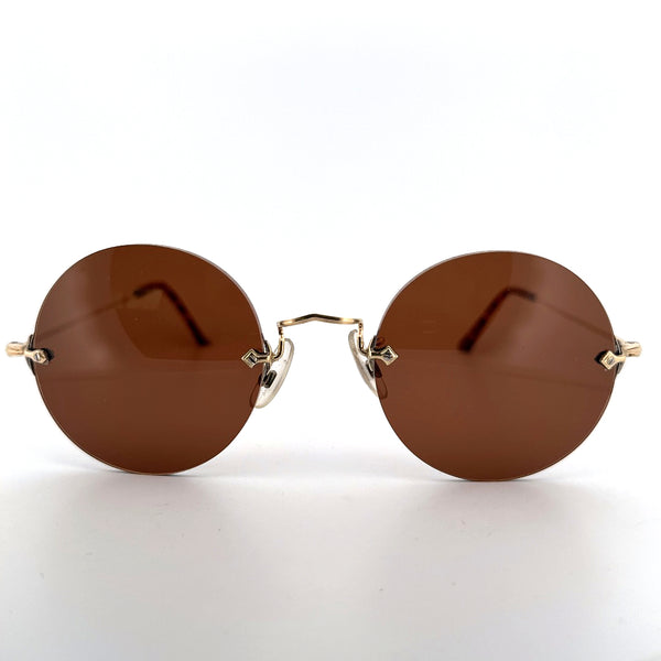 Vintage Algha 12KT Gold Filled Rimless Sunglasses Round - Small - Made in England