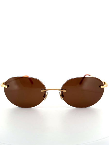 Vintage 90s Cartier Rimless Oval Sunglasses - Small/Medium - Made in France