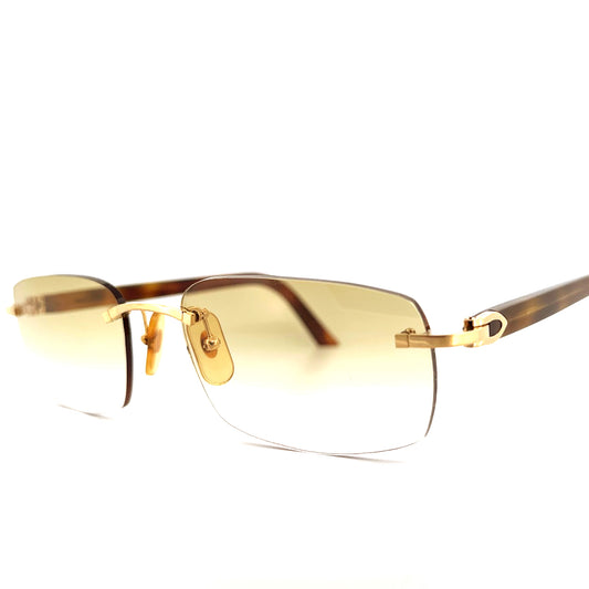 Vintage Cartier Rimless Sunglasses Gold C Decor Tortoise Acetate Size Medium/Large Made in France