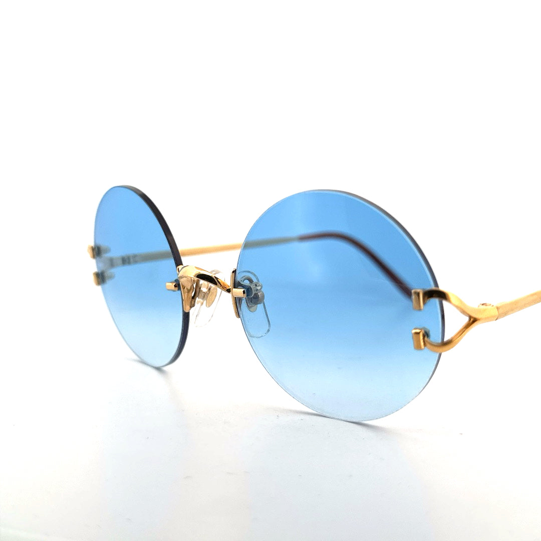 Vintage 90s Cartier Madison Round Rimless Sunglasses Small Made in France