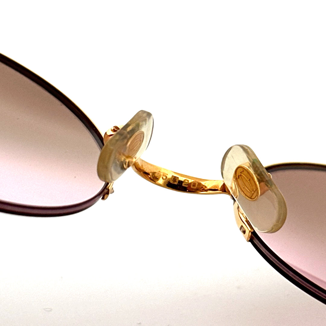 Vintage 80s Cartier Mayfair Semi Rimless Round Sunglasses - Small - Made in France